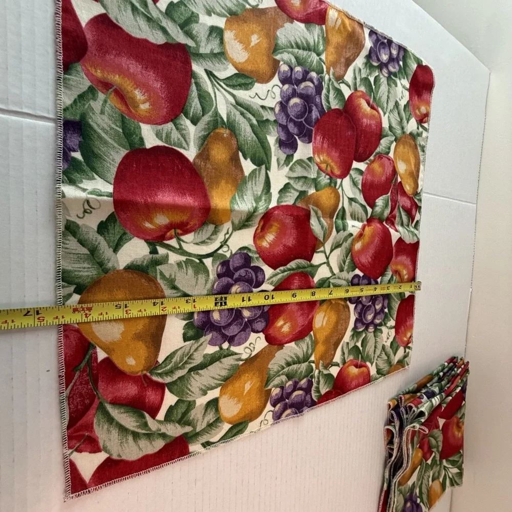 Vintage Mid Century Napkins Fruits And Floral Print Set of 6